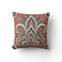 Elegant Red, White & Blue Paisley Floral Pattern