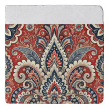 Elegant Red, White & Blue Paisley Floral Pattern