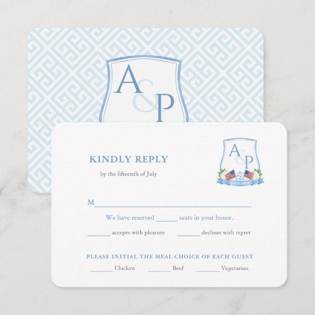 Elegant Red White Blue Wedding Meal Options RSVP Enclosure Card (Front/Back)