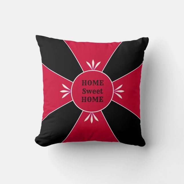 Elegant Red & White Cross on Black Throw Pillow (Front)