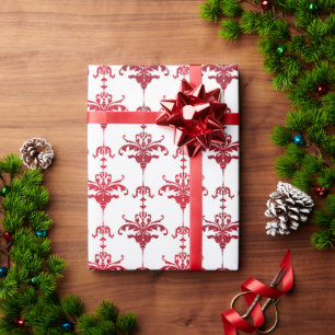 Elegant Red White Fancy Pattern Holiday Wrapping Paper