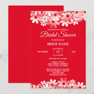 Elegant Red White Floral Bridal Shower Party Invitation