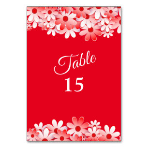 Elegant Red White Floral Party Table Number