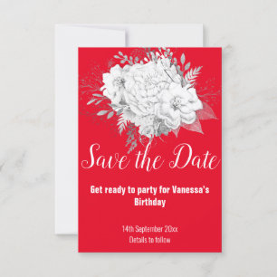 ELEGANT RED WHITE FLORAL SAVE THE DATE RSVP CARD