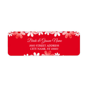 Elegant Red White Floral Wedding Return Address