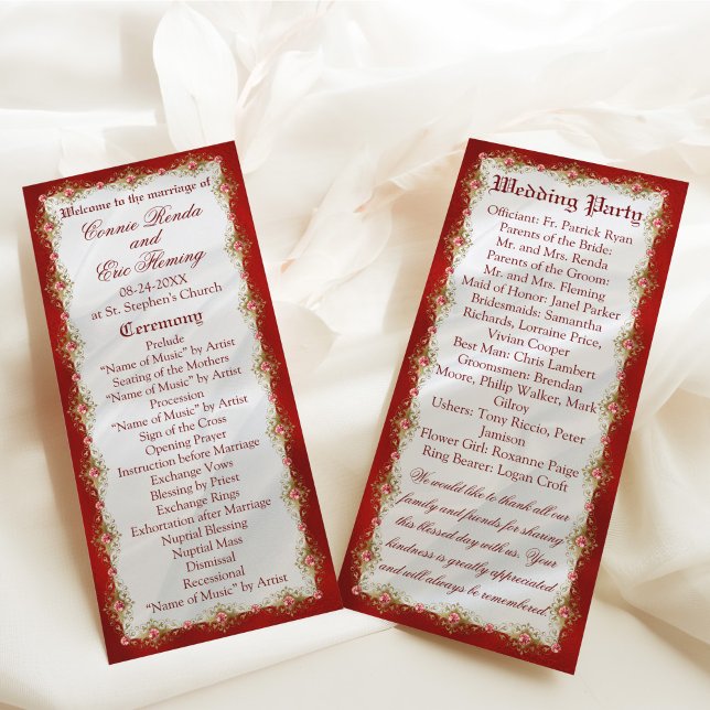 Elegant Red White Gold Filigree Wedding Program (Creator Uploaded)