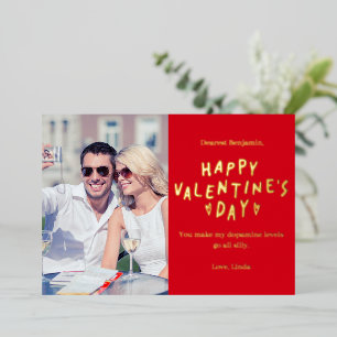 Elegant Red White HAPPY Valentine's Day Photo Foil Holiday Card