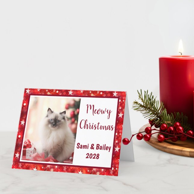Elegant Red & White Holiday Photo Card (Red and White Festive Personalizable Holiday Card)
