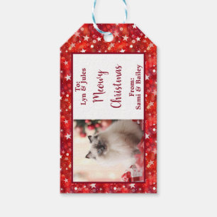 Elegant Red & White Holiday Photo Label