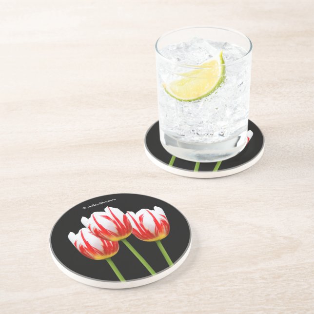 Elegant Red White Maple Leaf Tulips Coaster (Side)