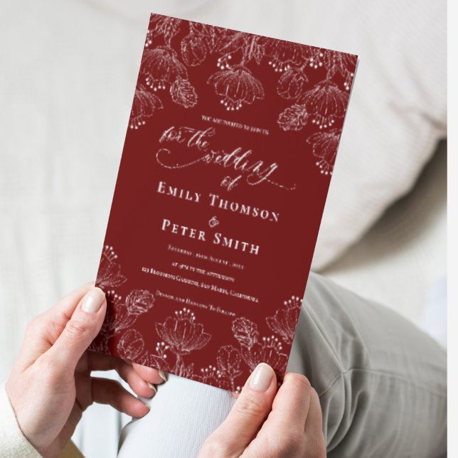 Elegant Red White Minimalist Line Floral Wedding Invitation (Elegant Red White Minimalist Line Floral Wedding Invitation)