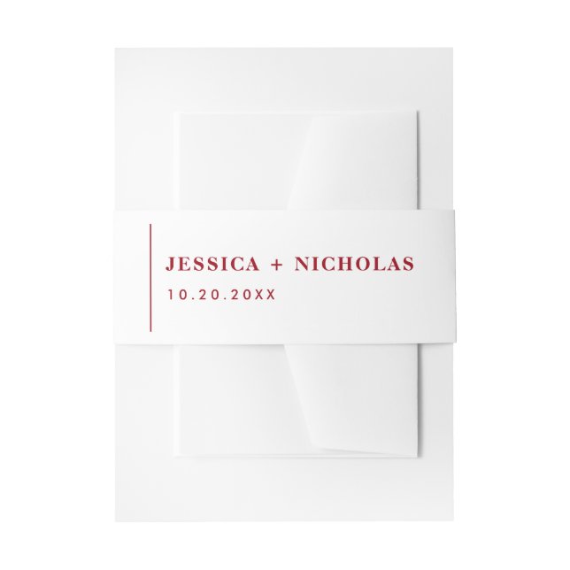 Elegant Red & White Modern Minimalist Wedding Invitation Belly Band (Front Example)