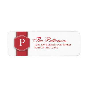 Elegant  Red & White Monogram Ribbon Address Label