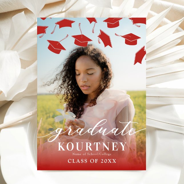 Elegant Red White Photo Graduation Invitation (Creator Uploaded)