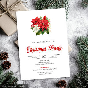 Elegant Red White Poinsettia Printable Christmas  Invitation