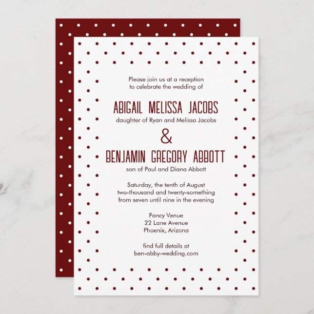 Elegant Red & White Polka-Dotted Reception Invitation (Front/Back)