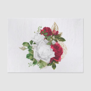 Elegant Red White Rose Bouquet Tissue Paper
