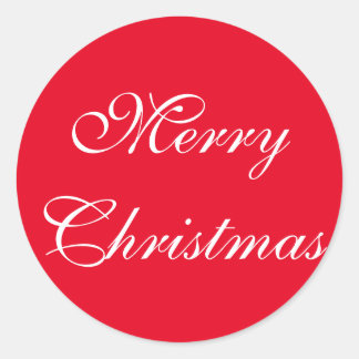 Elegant Red White Script Merry Christmas Classic Round Sticker