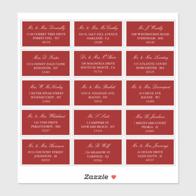 Elegant Red & White Wedding Individual Address (Sheet)