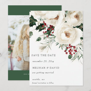 Elegant Red White Winter Christmas Photo Save The Date