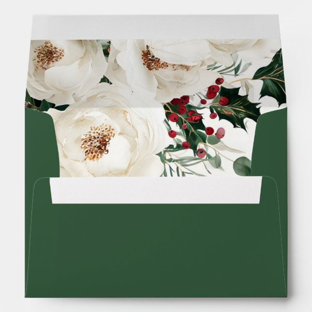 Elegant Red White Winter Christmas Wedding Envelope (Back (Bottom))