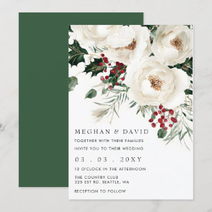 Elegant Red White Winter Christmas Wedding Invitation