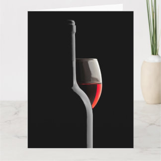 Elegant Red Wine Glass & Bottle. Black Background Thank You Card
