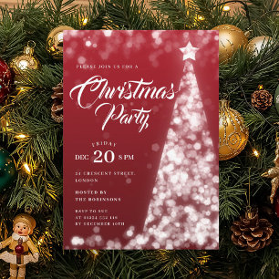 Elegant Red Winter Christmas Tree Holiday Party Invitation
