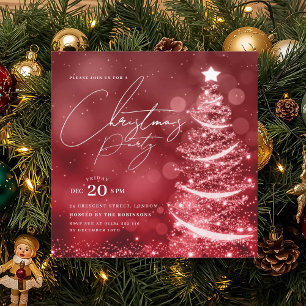 ELEGANT Red Winter Christmas Tree Party  Invitation