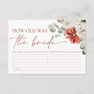 Elegant Red Winter How Old Was The Bride Game Enclosure Card