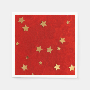 Elegant Red with Gold Stars Paper Napkin