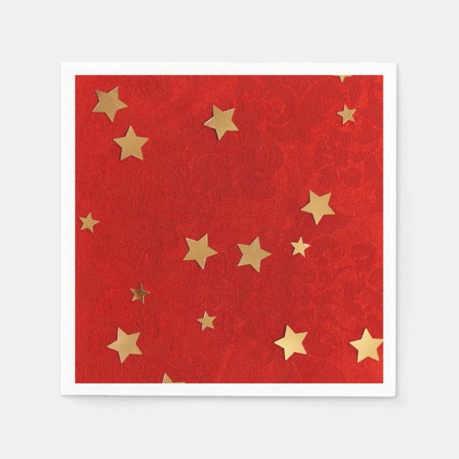Elegant Red with Gold Stars Paper Napkin (Front)