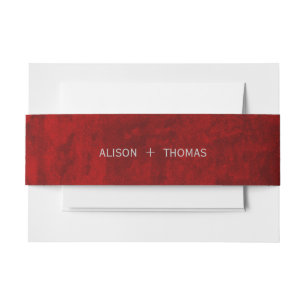 Elegant Red with scratches Wedding  Invitation Belly Band