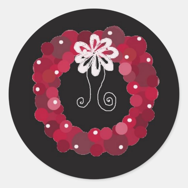 Elegant Red Wreath Design Classic Round Sticker (Front)