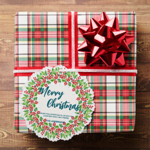 Elegant Red Wreath Holly Berries merry Xmas tree Ornament Card