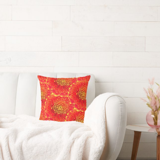 Elegant Red Yellow Florals Pattern Throw Pillow (Couch)