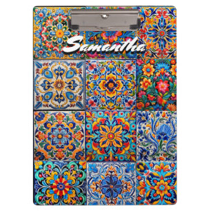 Elegant Red Yellow Mexican Talavera Monogram Clipboard