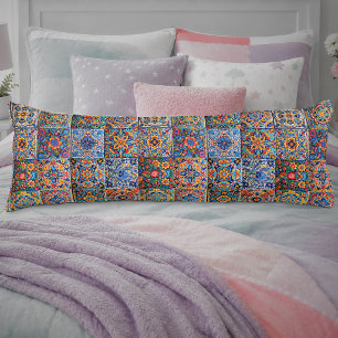 Elegant Red Yellow Mexican Talavera Tiles Body Pillow