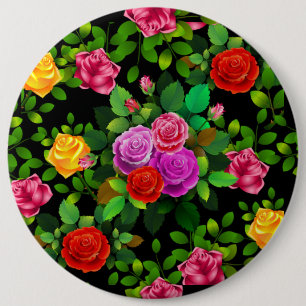 Elegant Red Yellow Pink And Purple Rose Flower 6 Inch Round Button