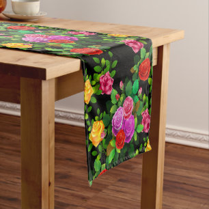 Elegant Red Yellow Pink And Purple Rose Flower Short Table Runner