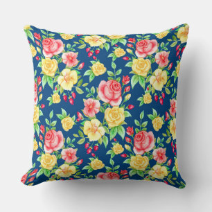 Elegant Red Yellow Rose Floral Pattern Throw Pillow