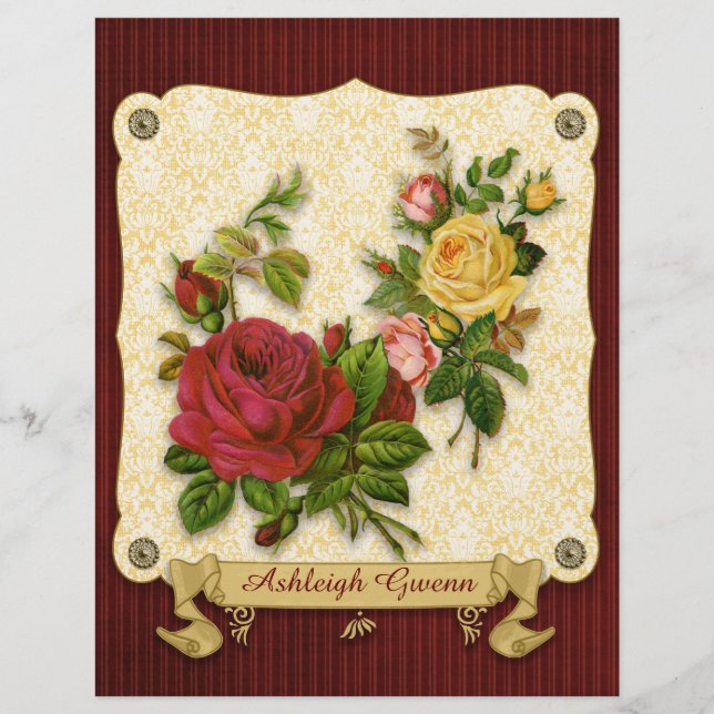 Elegant Red Yellow Roses Damask Vintage Cutouts (Front)