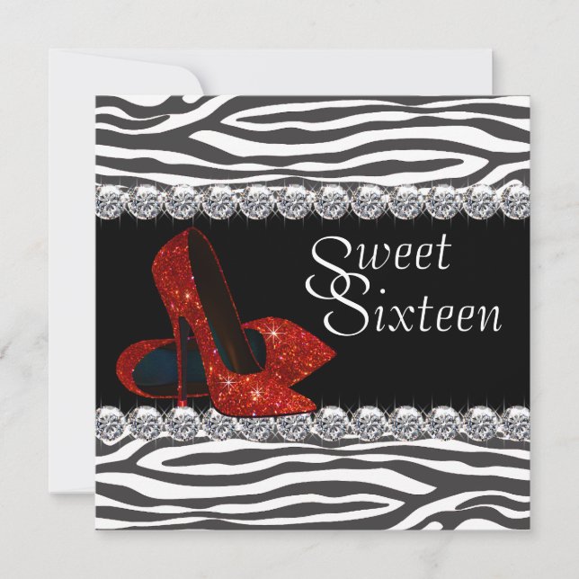 Elegant Red Zebra Sweet 16 Party Invitation (Front)