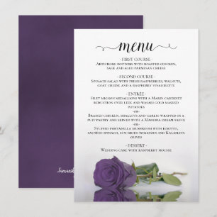 Elegant Reflecting Amethyst Purple Rose Wedding  Menu