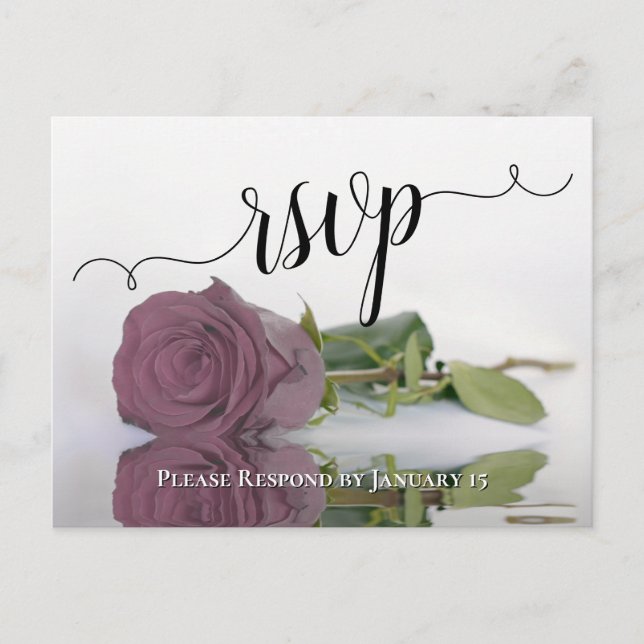 Elegant Reflecting Dusty Mauve Rose Wedding RSVP Postcard (Front)