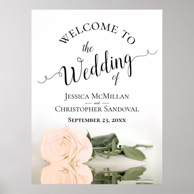 Elegant Reflecting Peach Rose Chic Wedding Welcome Poster (Front)
