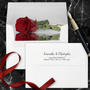 Elegant Reflecting Red Rose Wedding Envelope