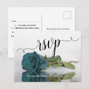 Elegant Reflecting Teal Rose Chic Wedding RSVP Postcard
