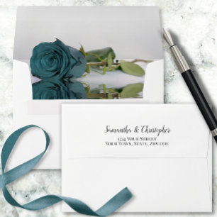 Elegant Reflecting Teal Turquoise Rose Wedding Envelope
