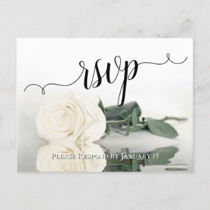 Elegant Reflecting White Ivory Rose Wedding RSVP Postcard